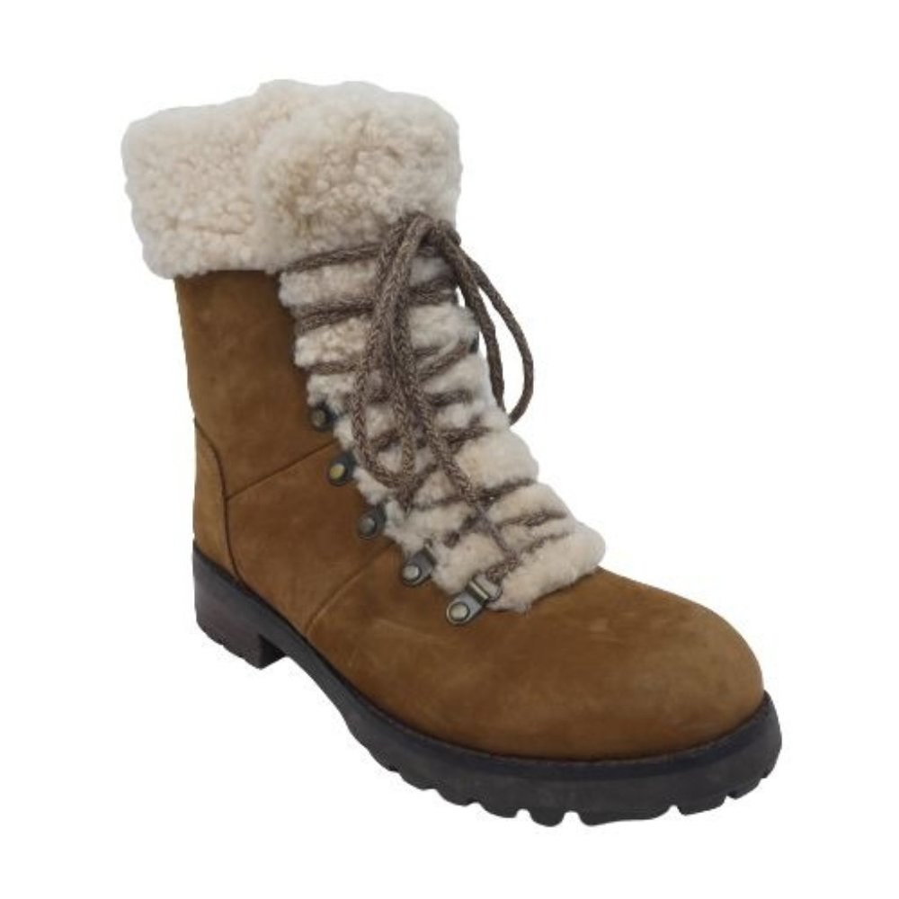 UGG Fraser Sherpa Lined Lace-Up Boots Womens 7 Chestnut Brown Leather